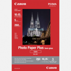 CANON PHOTO PAPER PLUS SEMI-G, FOTO PAPIER, PÓŁPOŁYSK, SATYNOWY TYP BIAŁY, 10X15CM, 4X6", 260 G/M2, 5 SZT., 1686B072, ATRAMENT